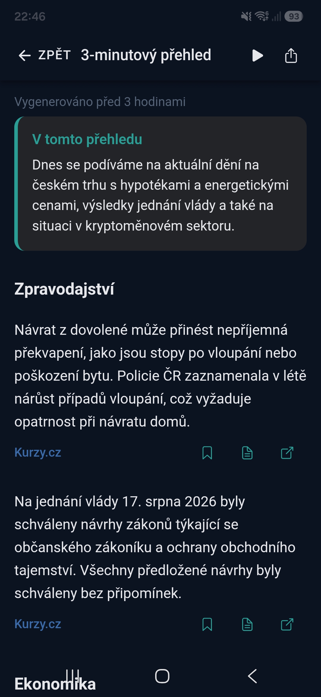 Hotový přehled zpráv se shrnutím a odkazy na zdroje